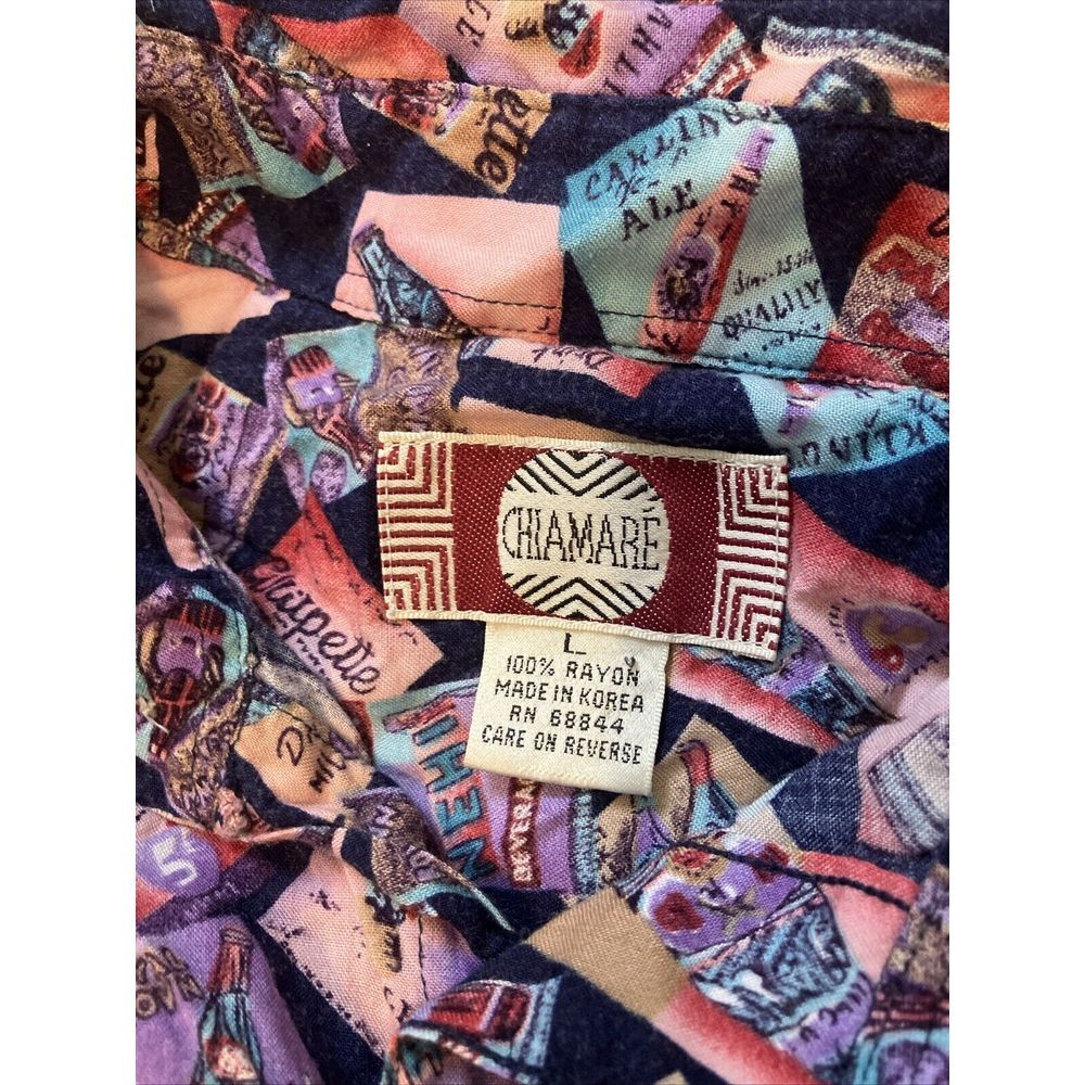 Vintage Chiamare Mens Large Rayon Shirt Novelty Soda Label Print Grapette Nehi L - Picture 6 of 9